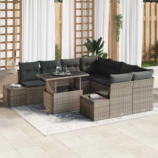 Conjunto de Sofá de Jardín Con Cojín Con Almohada   Gris (9 pcs)