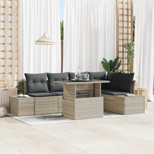 Conjunto de Sofá de Jardín   Gris Claro Poliratán (6 pcs)