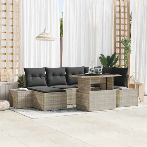 Conjunto de Sofá de Jardín   Gris Claro Poliratán (7 pcs)