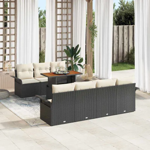 Conjunto de Sofá de Jardín   Negro Poliratán (8 pcs)