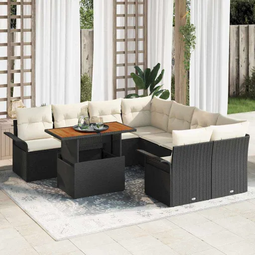 Conjunto de Sofá de Jardín   Negro Poliratán (9 pcs)