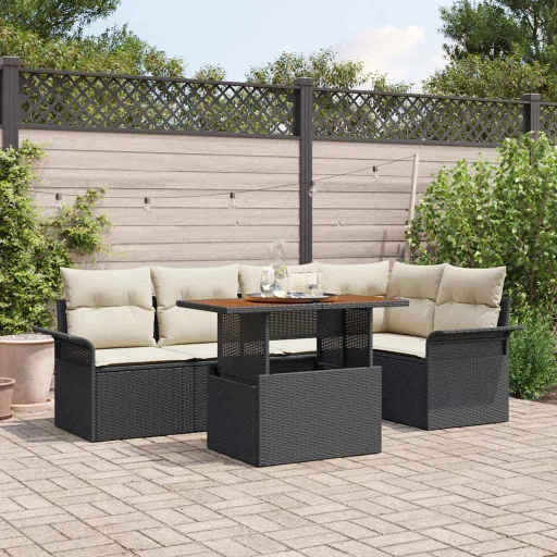 Conjunto de Sofá de Jardín   Negro Poliratán (6 pcs)