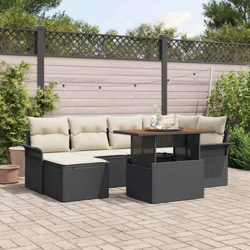 Conjunto de Sofá de Jardín   Negro Poliratán (7 pcs)