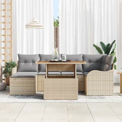 Conjunto de Sofá de Jardín   Beige Poliratán (7 pcs)