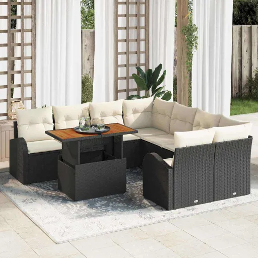 Conjunto de Sofá de Jardín   Negro Poliratán (9 pcs)