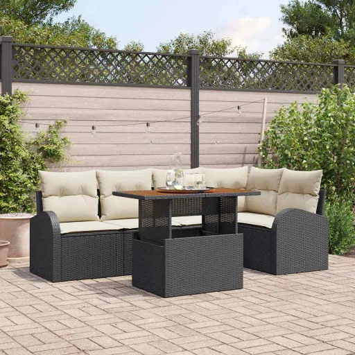 Conjunto de Sofá de Jardín   Negro Poliratán (6 pcs)