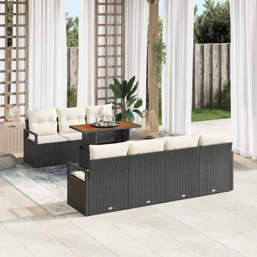 Conjunto de Sofá de Jardín   Negro Poliratán (8 pcs)