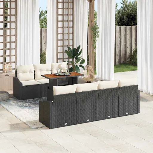 Conjunto de Sofá de Jardín   Negro Poliratán (8 pcs)