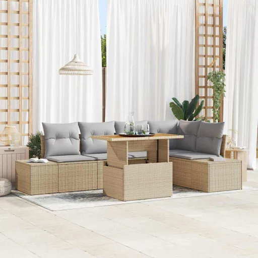 Conjunto de Sofá de Jardín   Beige Poliratán (6 pcs)