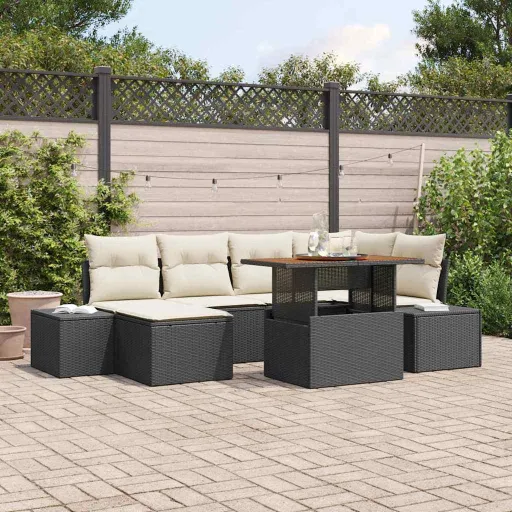 Conjunto de Sofá de Jardín   Negro Poliratán (7 pcs)