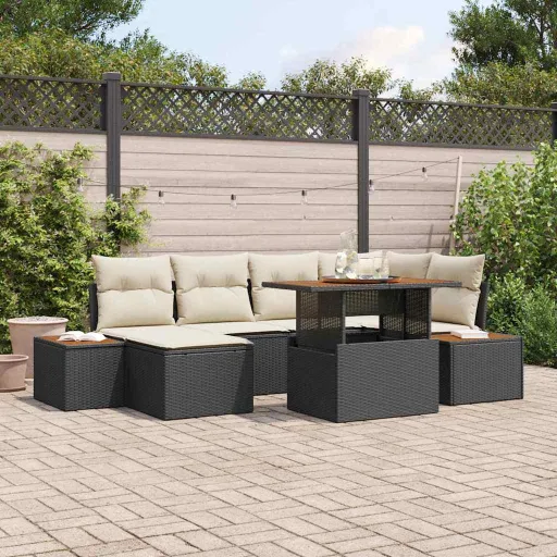 Conjunto de Sofá de Jardín   Negro Poliratán (7 pcs)