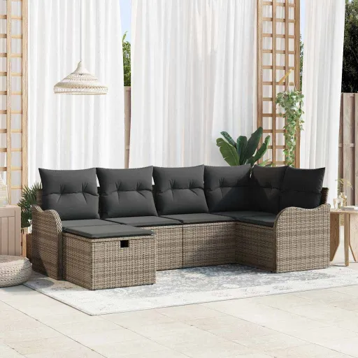 Conjunto de Sofá de Jardín Con Cojín   Gris Poliratán (6 pcs)