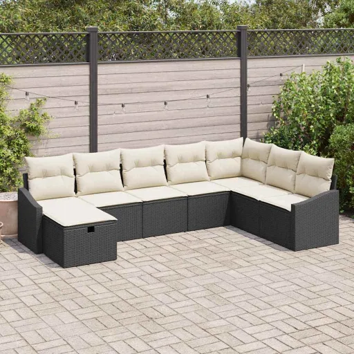 Conjunto de Sofá de Jardín Con Cojín   Negro Poliratán (8 pcs)