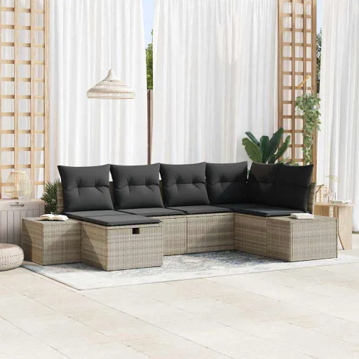 Conjunto de Sofá de Jardín   Gris Claro Ratán Sintético (6 pcs)