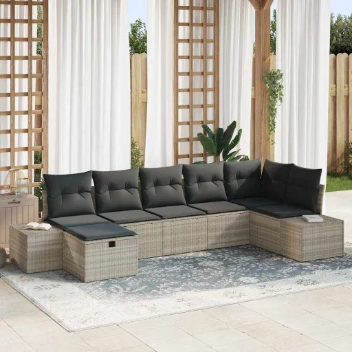 Conjunto de Sofá de Jardín   Gris Claro Ratán Sintético (7 pcs)