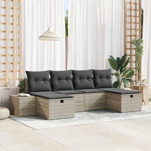Conjunto de Sofá de Jardín   Gris Claro Ratán Sintético (6 pcs)