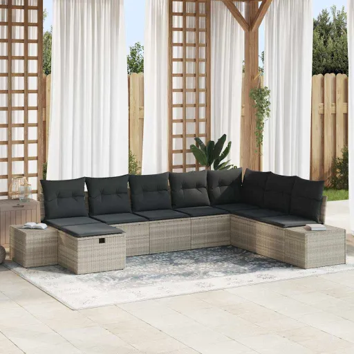 Conjunto de Sofá de Jardín   Gris Claro Ratán Sintético (8 pcs)