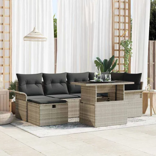 Conjunto de Sofás de Jardín   Gris Claro Ratán Sintético (7 pcs)