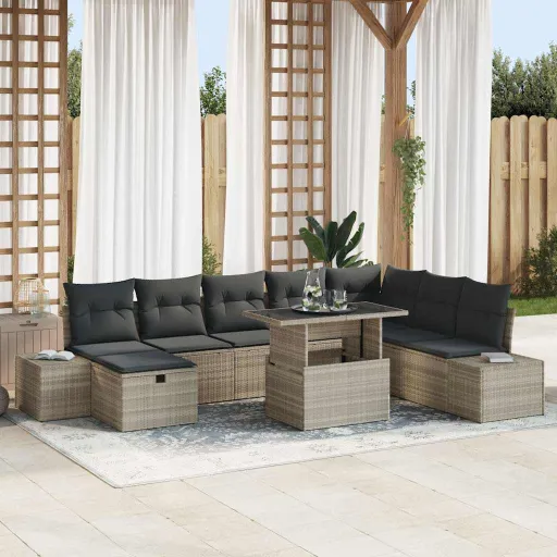 Conjunto de Sofá de Jardín   Gris Claro Poliratán (11 pcs)