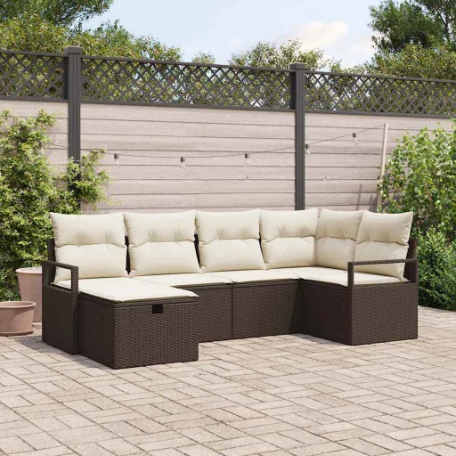 Conjunto de Sofá de Jardín Con Cojín   Marrón Poliratán (6 pcs)
