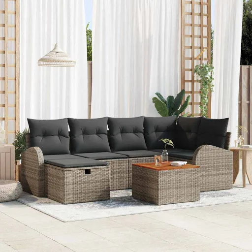 Conjunto de Sofás de Jardín Con Cojín   Gris Poliratán (7 pcs)