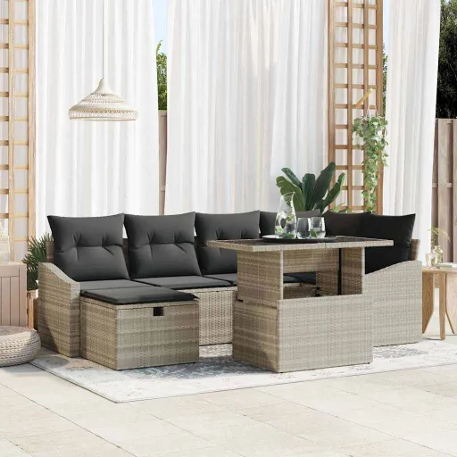 Conjunto de Sofá de Jardín   Gris Claro Ratán Sintético (7 pcs)
