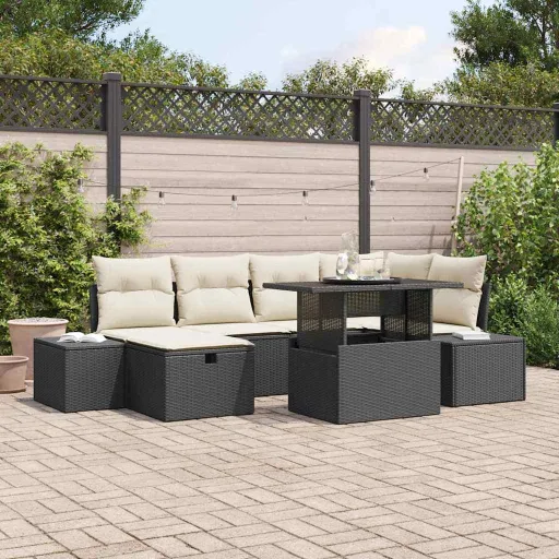 Conjunto de Sofá de Jardín   Negro Ratán Sintético (7 pcs)