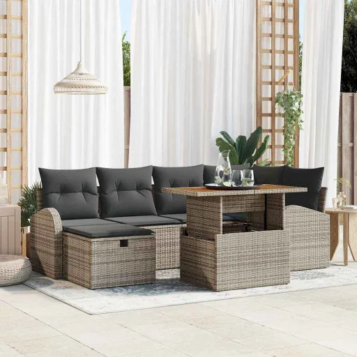 Conjunto de Sofá de Jardín   Gris Ratán Sintético (7 pcs)
