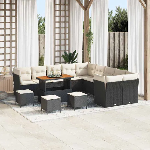 Conjunto de Sofás de Jardín   Negro Ratán Sintético (14 pcs)