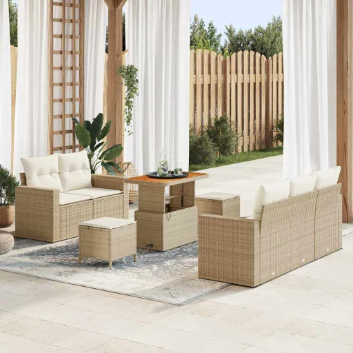 Conjunto de Sofá de Jardín   Beige Ratán Sintético (8 pcs)