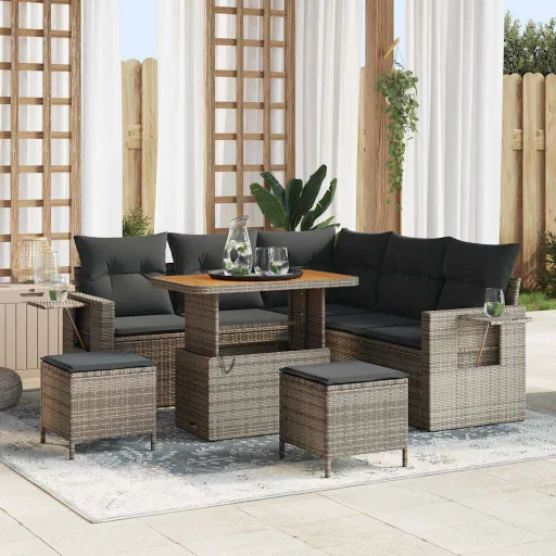 Conjunto de Sofá de Jardín   Gris Ratán Sintético (8 pcs)