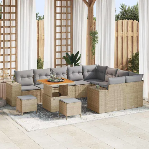 Conjunto de Sofá de Jardín   Beige Ratán Sintético (12 pcs)