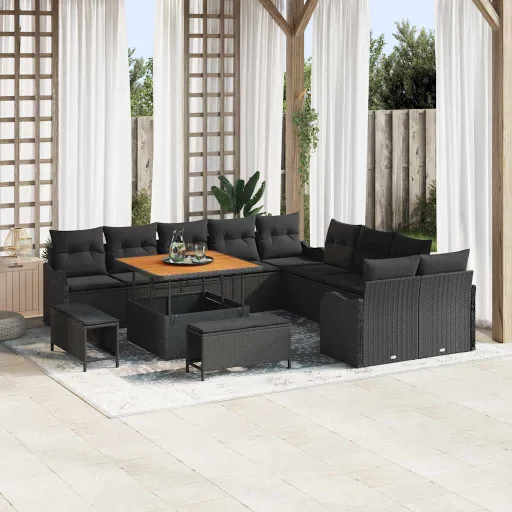 Conjunto de Sofá de Jardín   Negro Ratán Sintético (13 pcs)