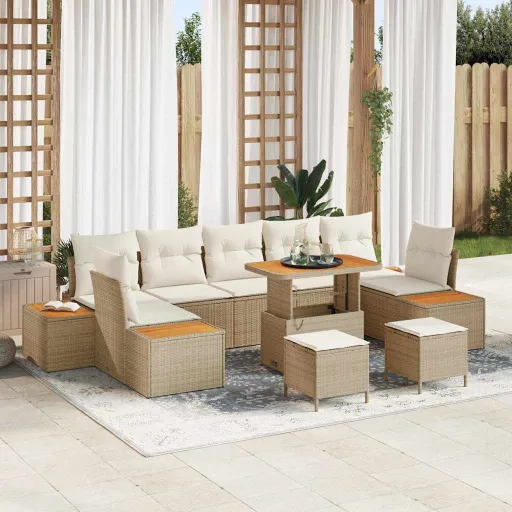 Conjunto de Sofás de Jardín   Beige Ratán Sintético (10 pcs)