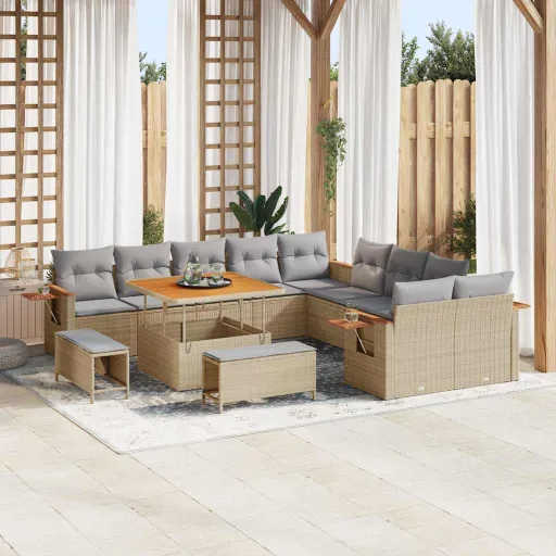 Conjunto de Sofás de Jardín Con Cojín   Beige y Gris Claro (13 pcs)