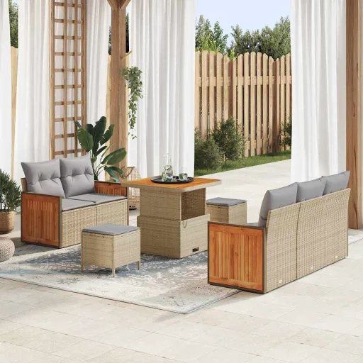 Conjunto de Sofás de Jardín Con Cojín   Beige y Gris Claro (8 pcs)