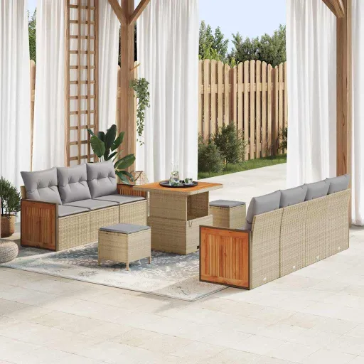 Conjunto de Sofás de Jardín Con Cojín   Beige y Gris Claro (10 pcs)