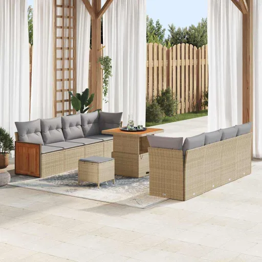 Conjunto de Sofás de Jardín Con Cojín   Beige y Gris Claro (11 pcs)