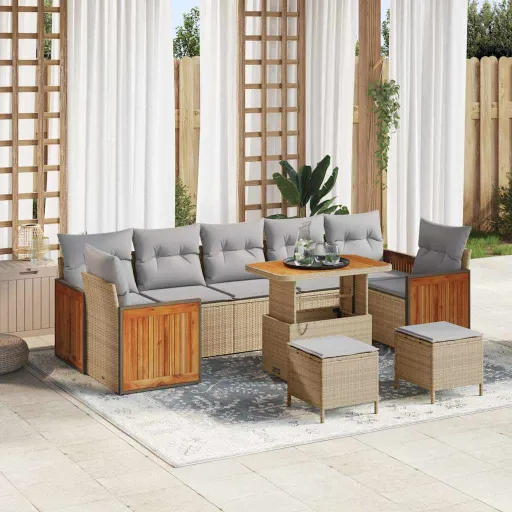 Conjunto de Sofás de Jardín Con Cojín   Beige y Gris Claro (10 pcs)