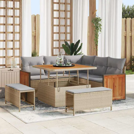 Conjunto de Sofás de Jardín Con Cojín   Beige y Gris Claro (8 pcs)