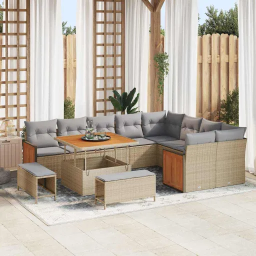 Conjunto de Sofás de Jardín Con Cojín   Beige y Gris Claro (12 pcs)