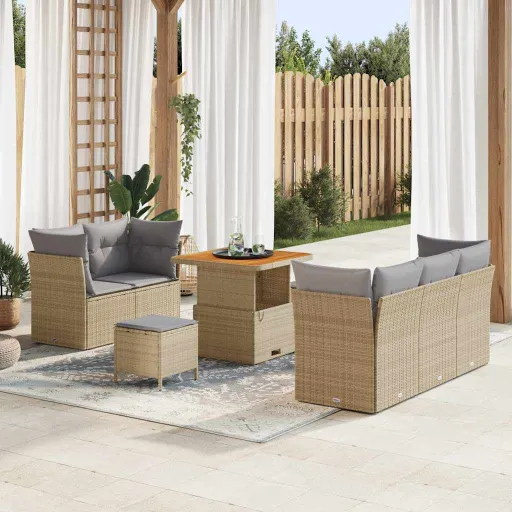 Conjunto de Sofá de Jardín Con Cojín   Beige y Gris Claro (8 pcs)
