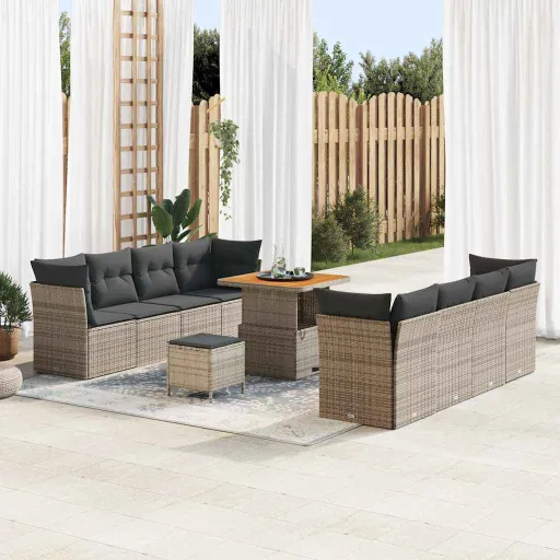 Conjunto de Sofá de Jardín Con Cojín Manual   Gris (11 pcs)