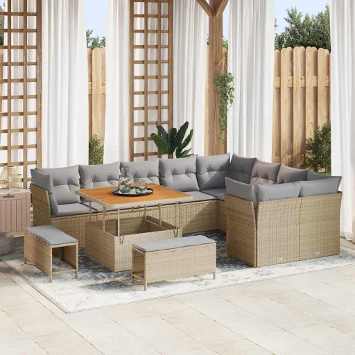 Conjunto de Sofá de Jardín Con Cojín   Beige y Gris Claro (12 pcs)
