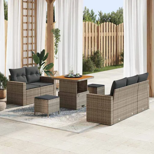 Conjunto de Sofá de Jardín Con Cojín Manual   Gris (8 pcs)