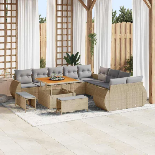 Conjunto de Sofá de Jardín Con Cojín   Beige y Gris Claro (13 pcs)