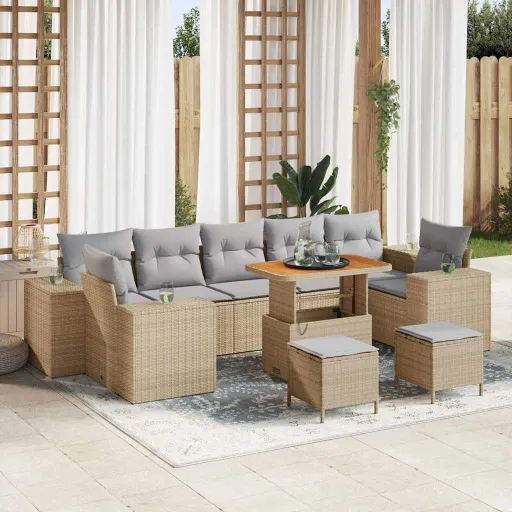 Conjunto de Sofá de Jardín Con Cojín   Beige y Gris Claro (10 pcs)