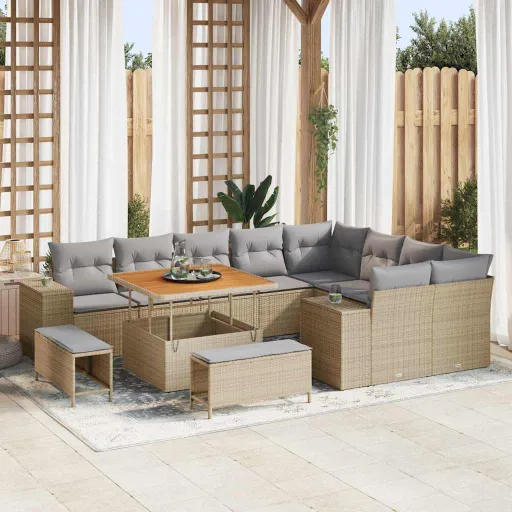 Conjunto de Sofá de Jardín Con Cojín   Beige y Gris Claro (12 pcs)