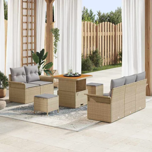 Conjunto de Sofá de Jardín Con Cojín   Beige y Gris Claro (8 pcs)