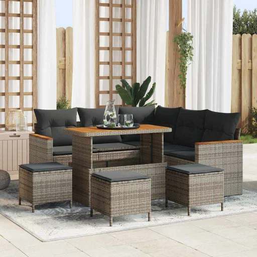 Conjunto de Sofá de Jardín Con Cojín Gris Poliratán